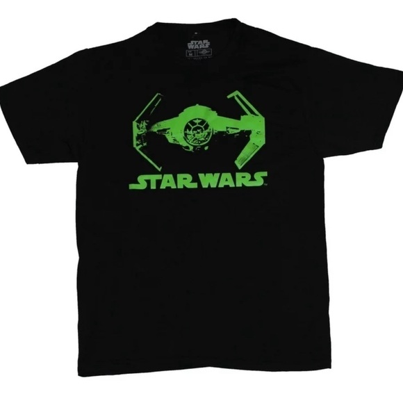 Star Wars Mens Moisture Wicking T-Shirt - Neon Green Tie Fighter Over Logo L - Picture 1 of 2